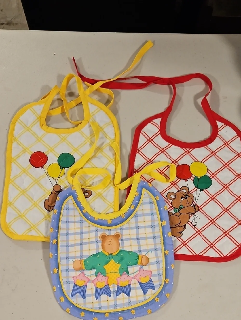 Baby Bibs Set with Teddy & Balloons - Yellow, Red, Blue